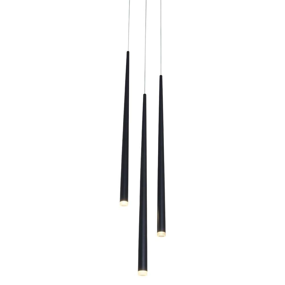 Minimalist 3 Light Modern LED Chandelier with Slim Metal Tubes and Eye Protection Acrylic Shades