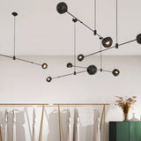 Minimalist Black Geometric Linear Chandelier for Modern Dining Room Island