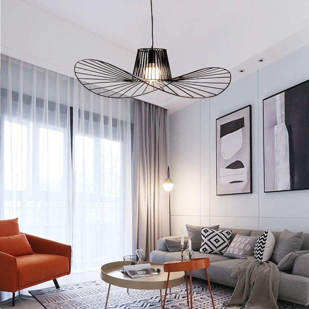 Minimalist Black Metal Hat Shaped LED Pendant Lamp for Modern Living Room and Bedroom