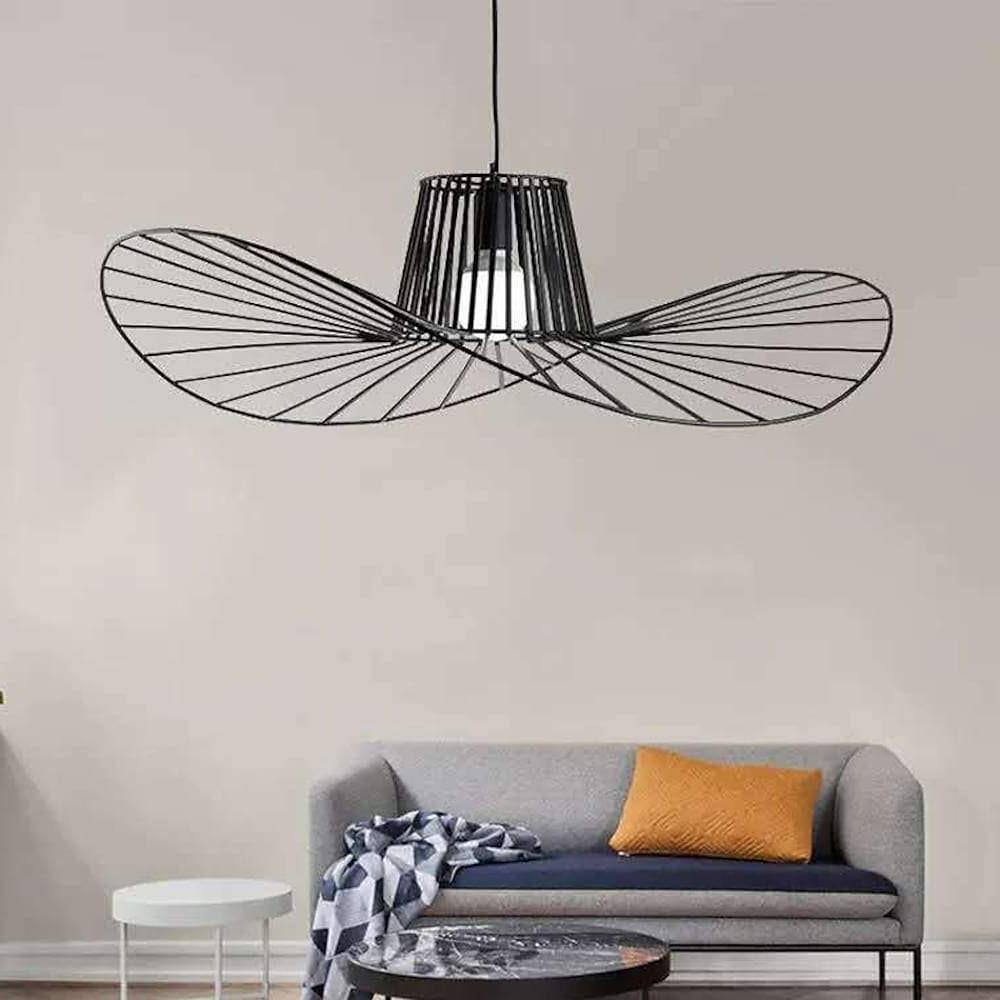 Minimalist Black Metal Hat Shaped LED Pendant Lamp for Modern Living Room and Bedroom
