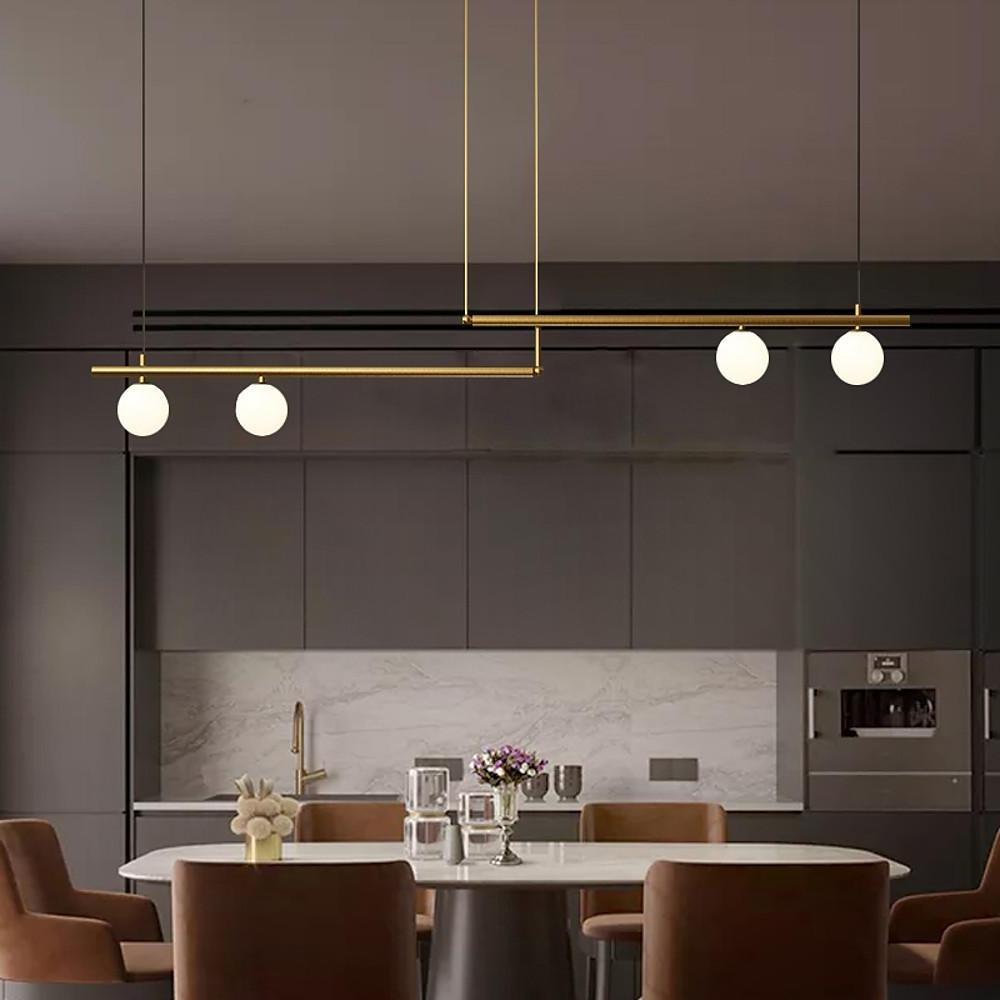 Minimalist Copper Linear Globe Pendant Light with Glass Shades for Kitchen Island and Dining Room
