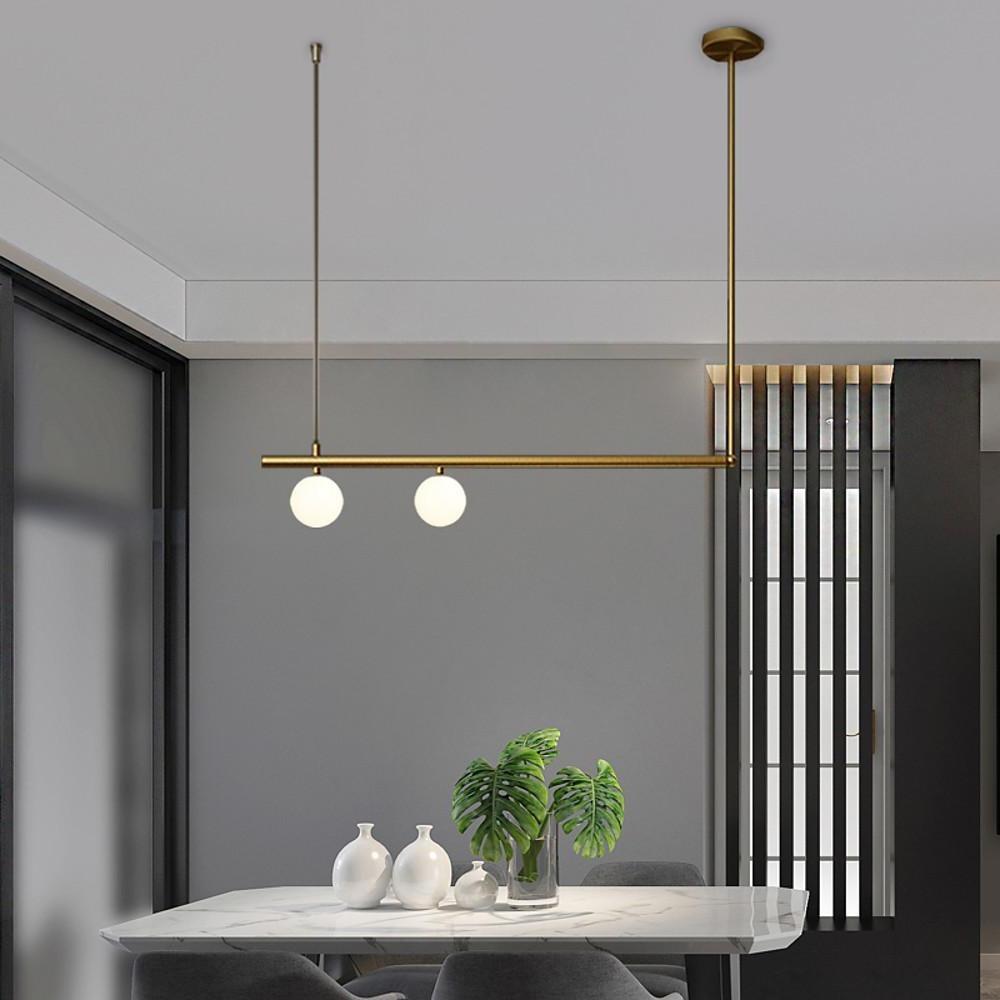 Minimalist Copper Linear Globe Pendant Light with Glass Shades for Kitchen Island and Dining Room