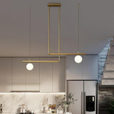 Minimalist Copper Linear Globe Pendant Light with Glass Shades for Kitchen Island and Dining Room