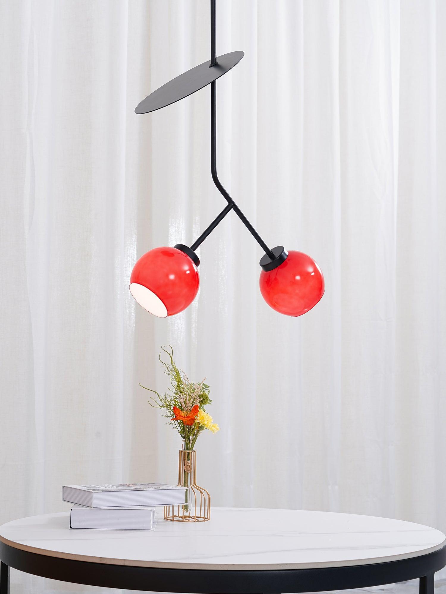 Minimalist Geometric Cherry LED Pendant Light with Frosted Glass Globe Shade for Modern Interiors