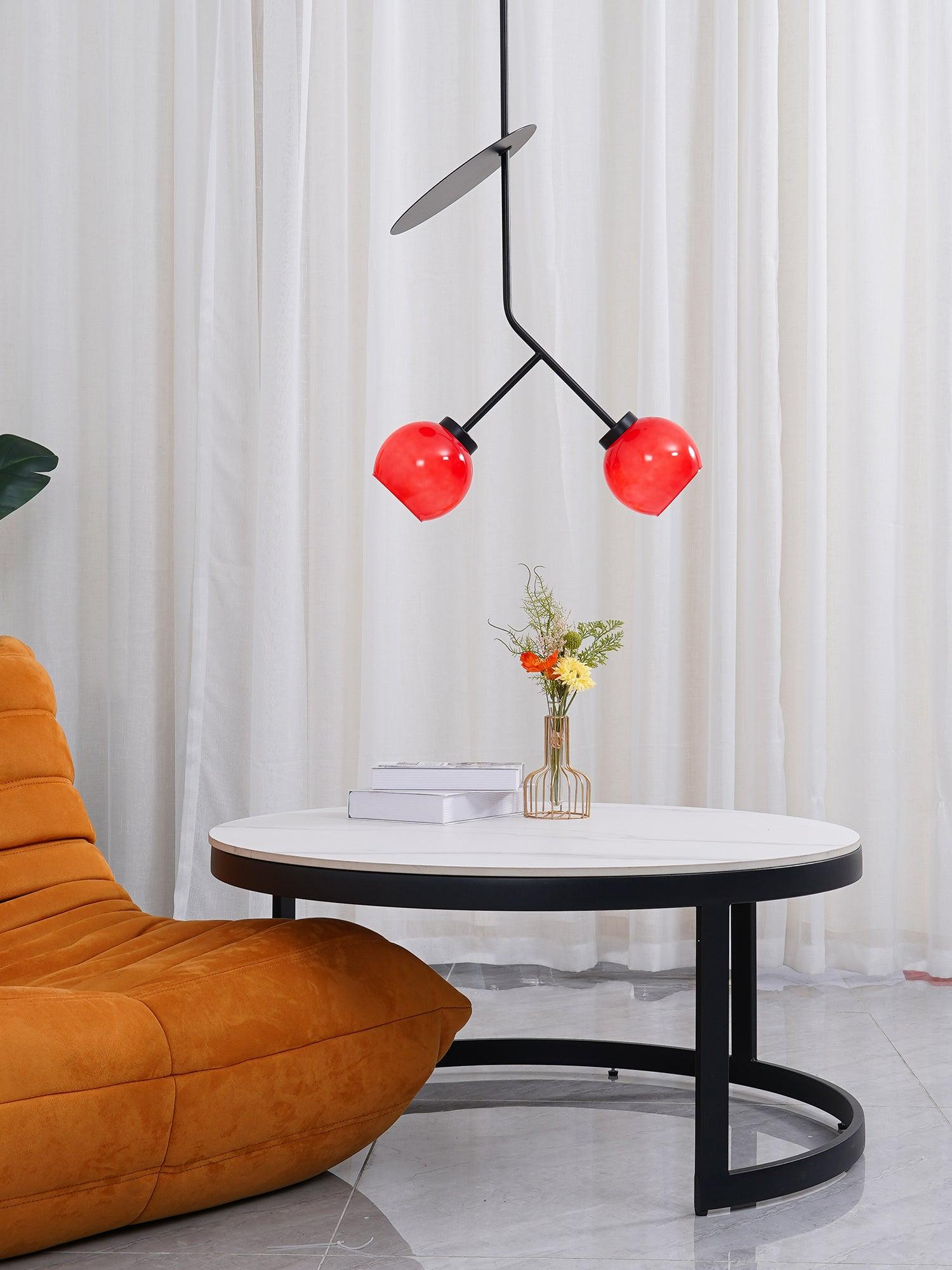 Minimalist Geometric Cherry LED Pendant Light with Frosted Glass Globe Shade for Modern Interiors