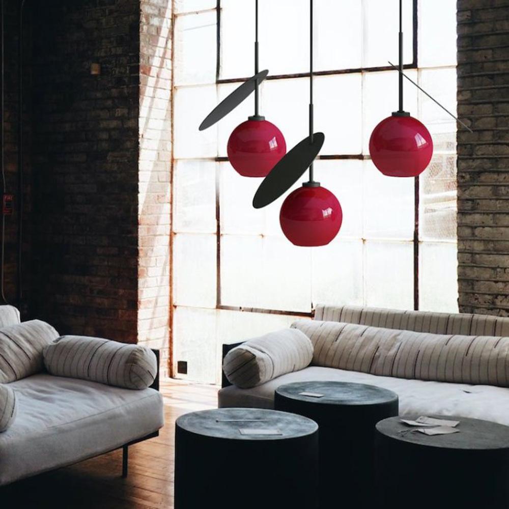 Minimalist Geometric Cherry LED Pendant Light with Frosted Glass Globe Shade for Modern Interiors