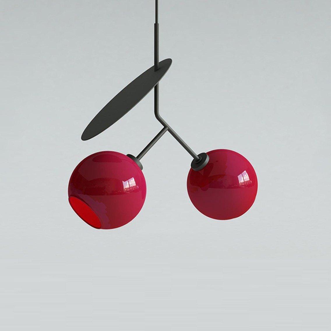 Minimalist Geometric Cherry LED Pendant Light with Frosted Glass Globe Shade for Modern Interiors