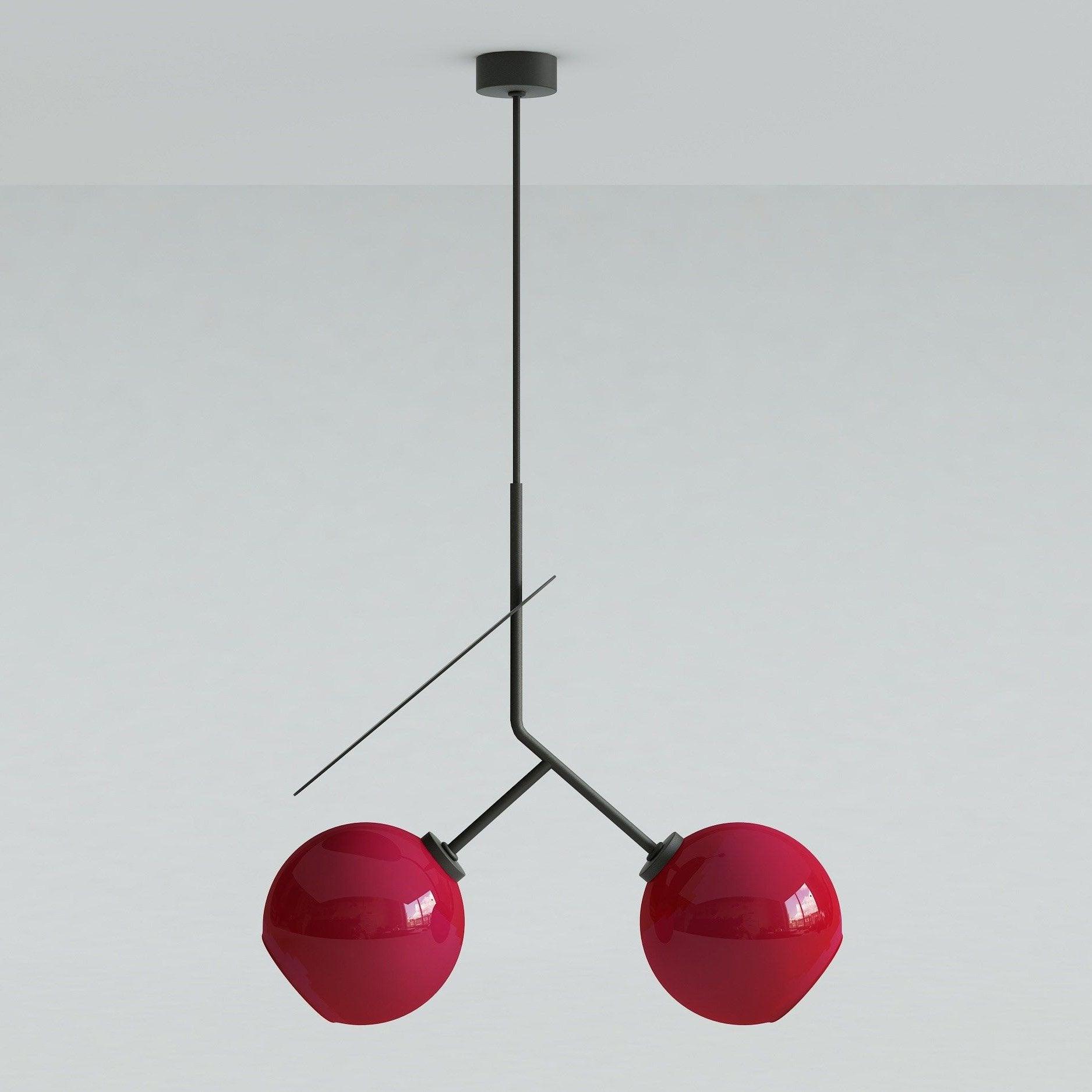 Minimalist Geometric Cherry LED Pendant Light with Frosted Glass Globe Shade for Modern Interiors