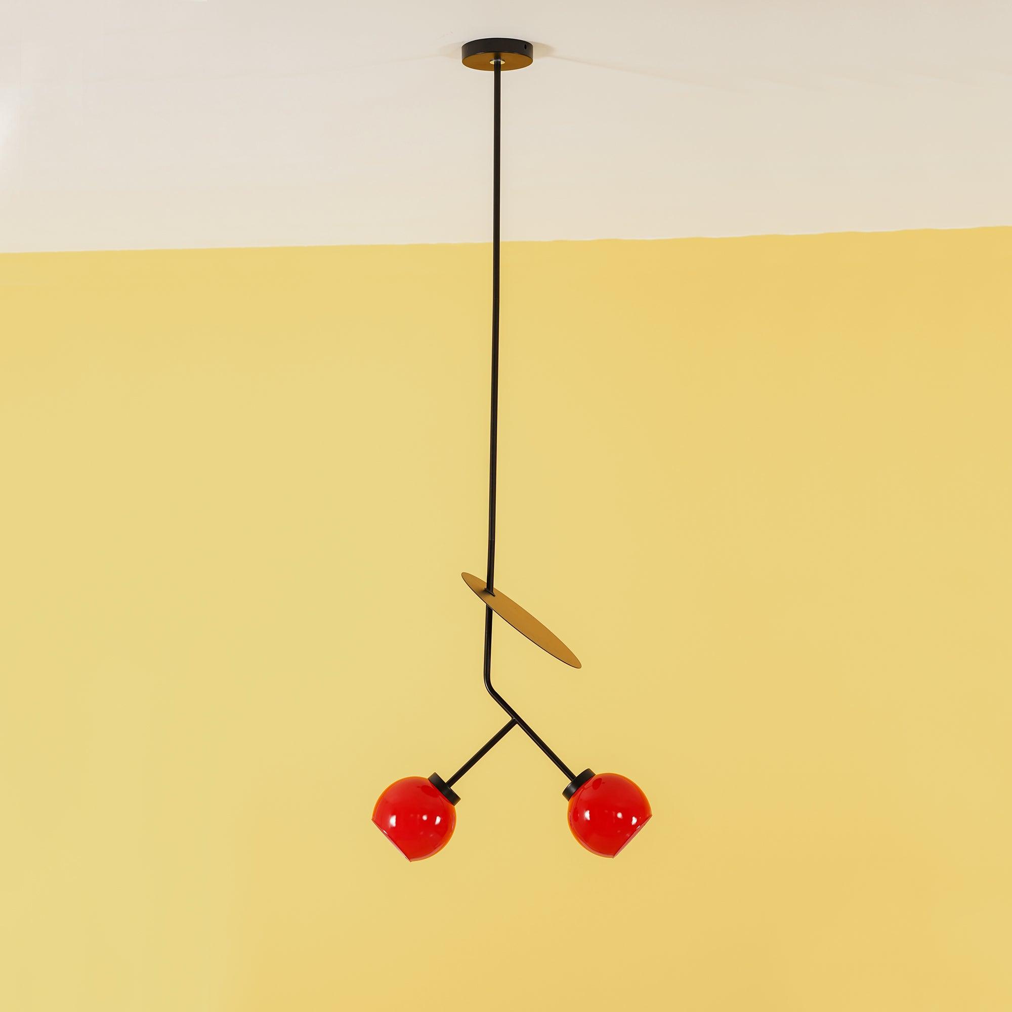 Minimalist Geometric Cherry LED Pendant Light with Frosted Glass Globe Shade for Modern Interiors