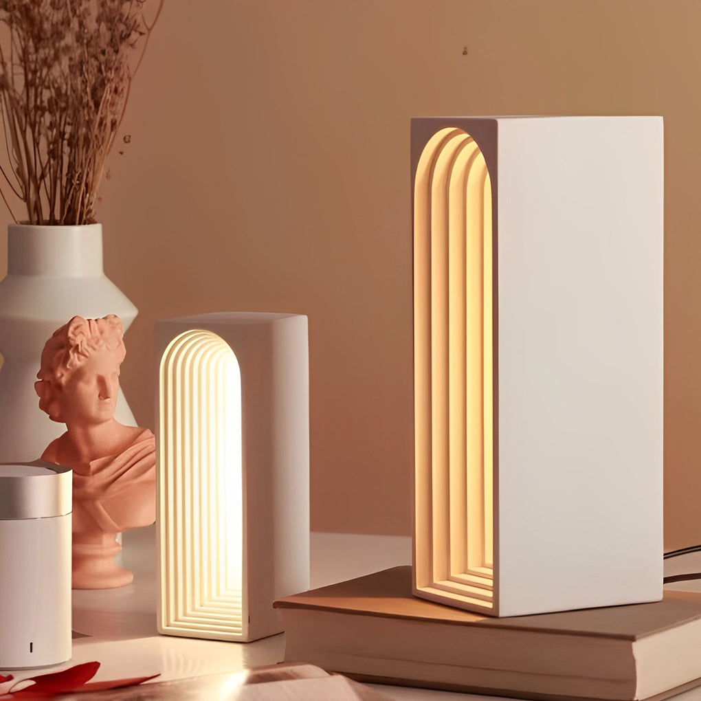 Minimalist Grey Concrete LED Rectangular Table Lamp with USB Charging Port for Bedside