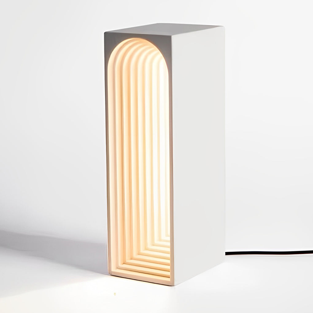 Minimalist Grey Concrete LED Rectangular Table Lamp with USB Charging Port for Bedside