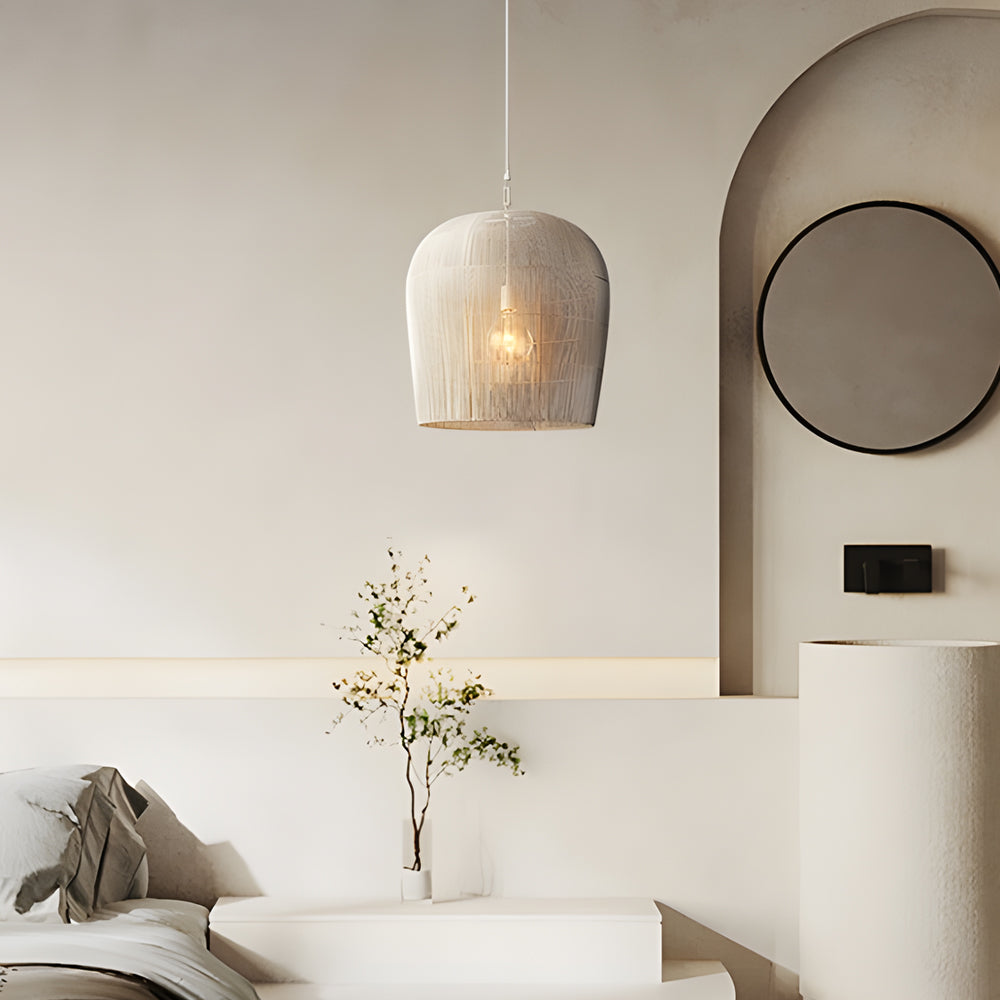 Minimalist Japanese Style Woven Iron Pendant Light Zen Wabi Sabi Lantern Chandelier for Living Room