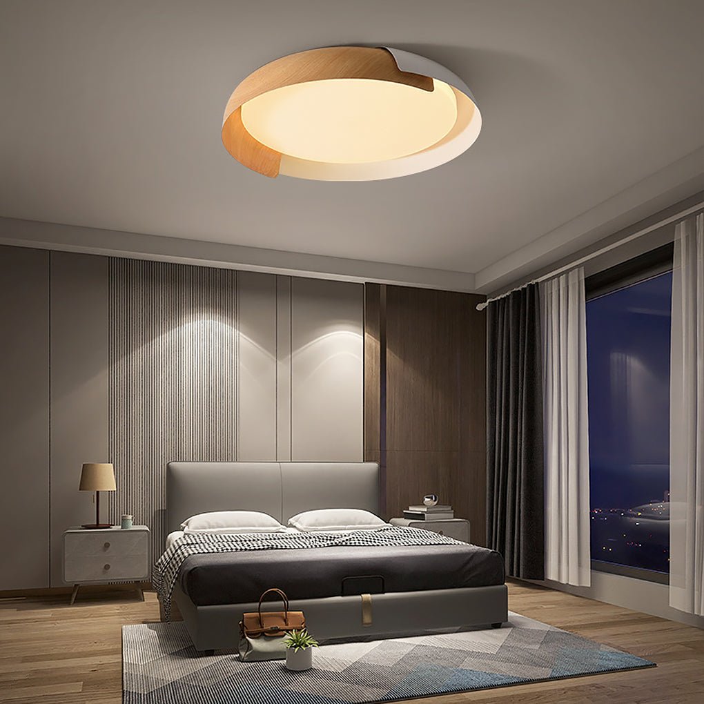 Modern Nordic Round LED Ceiling Light Dimmable Iron Flush Mount Fixture for Bedroom