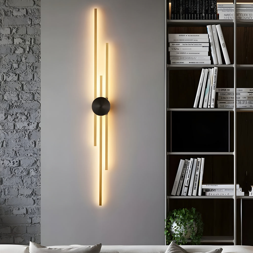 Minimalist Linear LED Wall Sconce for Modern Interiors Gold and Black Iron Strip Light Fixture