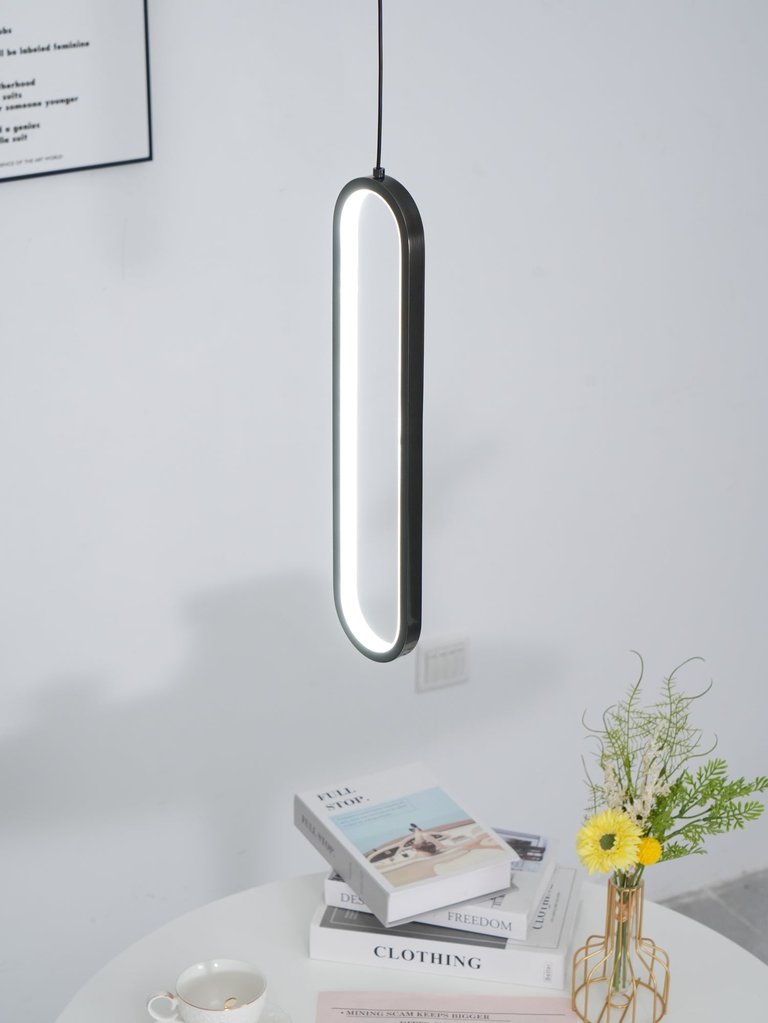 Minimalist Long Oval Linear LED Pendant Light for Kitchen Island and Dining Areas