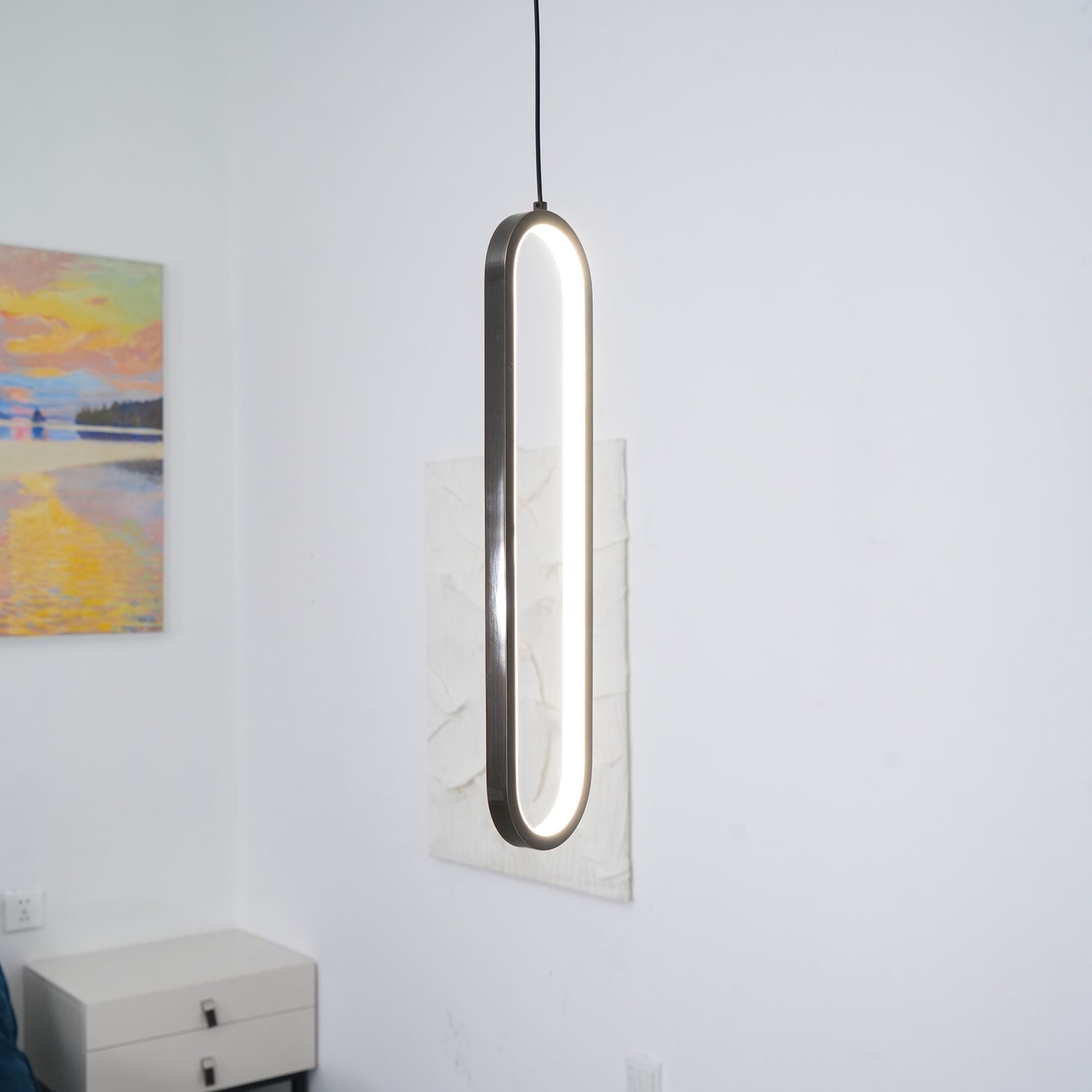Minimalist Long Oval Linear LED Pendant Light for Kitchen Island and Dining Areas