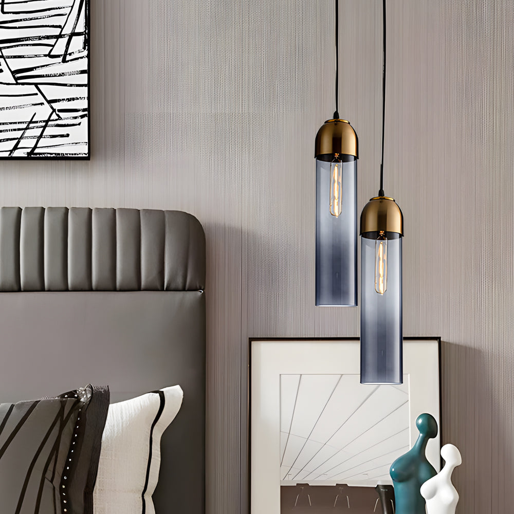 Minimalist Long Tube Glass Bottle Pendant Light Nordic Single Hanging Lamp for Bedroom and Kitchen Island
