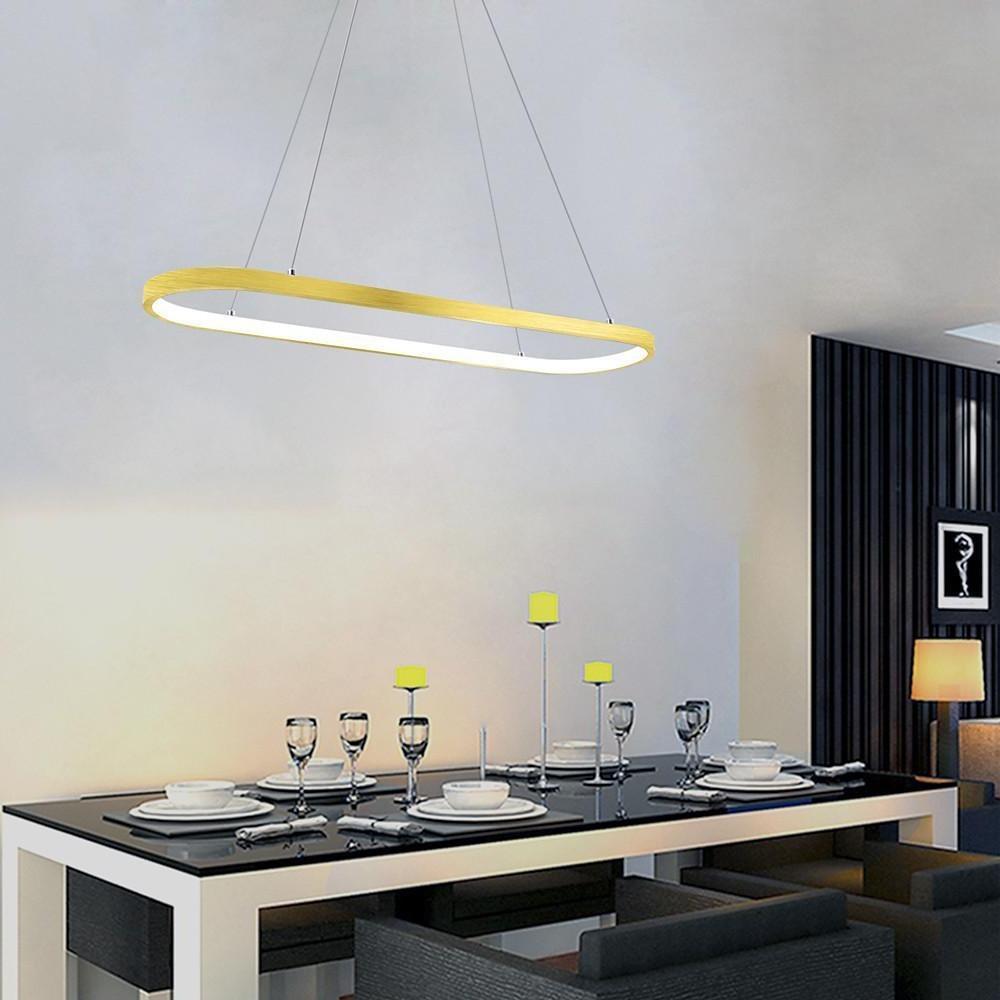 Minimalist Metal LED Chandelier Rectangular Ring Hanging Light for Modern Kitchen Dining Room