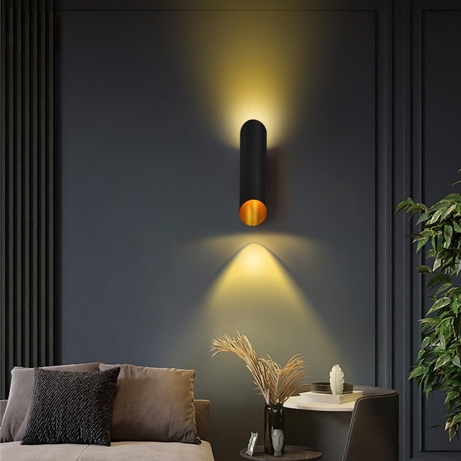 Minimalist Metal Wall Mounted Light Fixture Set of 2 Matte Black and Brass Finish Wall Sconce