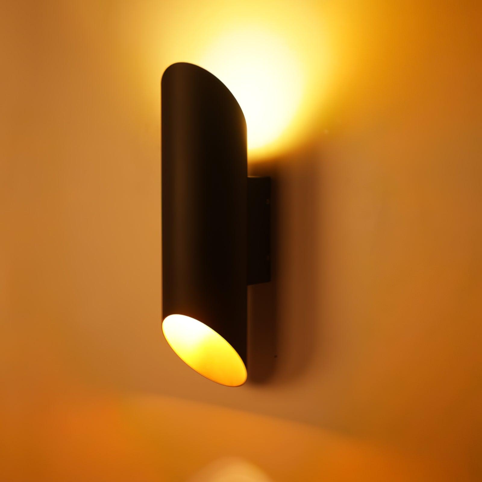 Minimalist Metal Wall Mounted Light Fixture Set of 2 Matte Black and Brass Finish Wall Sconce