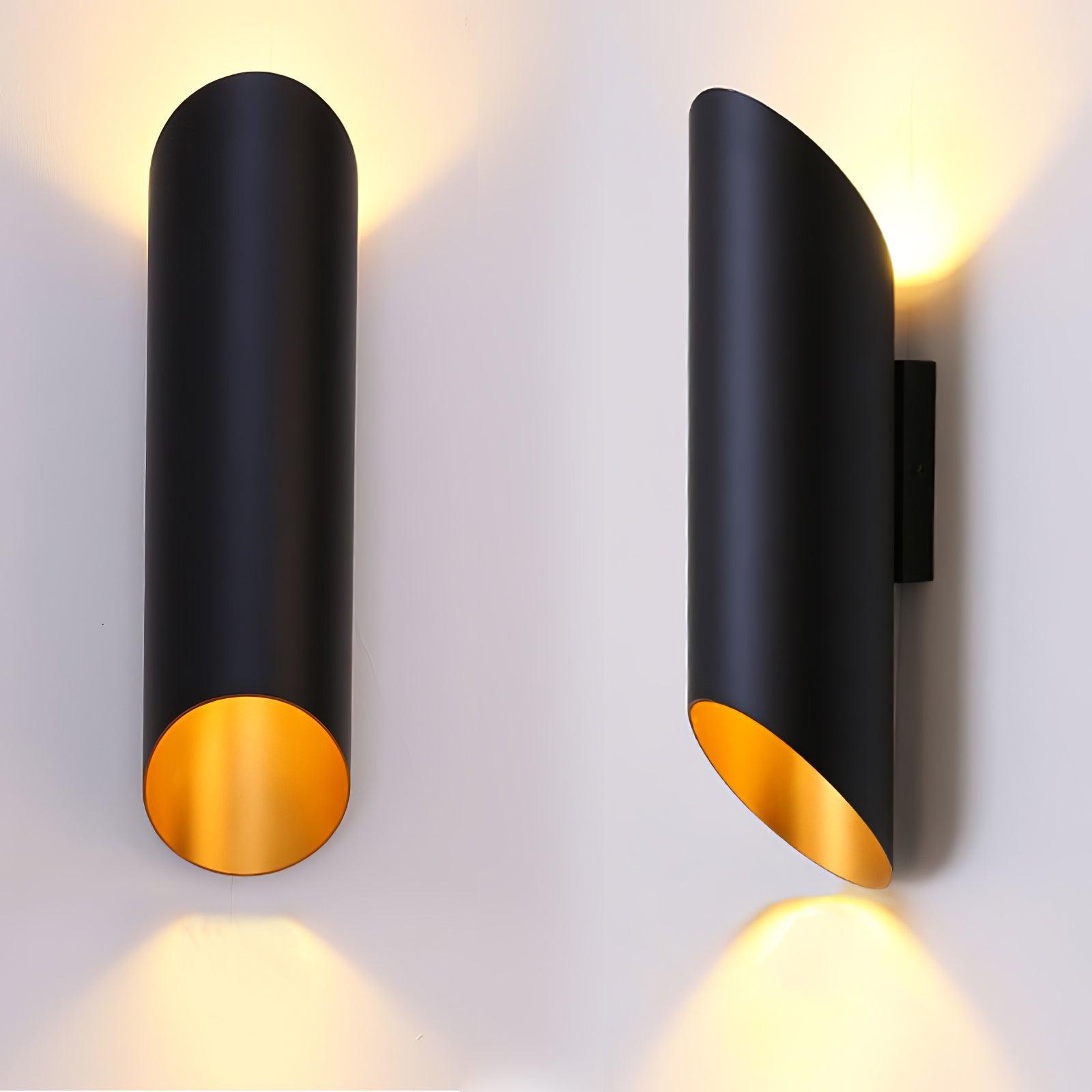 Minimalist Metal Wall Mounted Light Fixture Set of 2 Matte Black and Brass Finish Wall Sconce