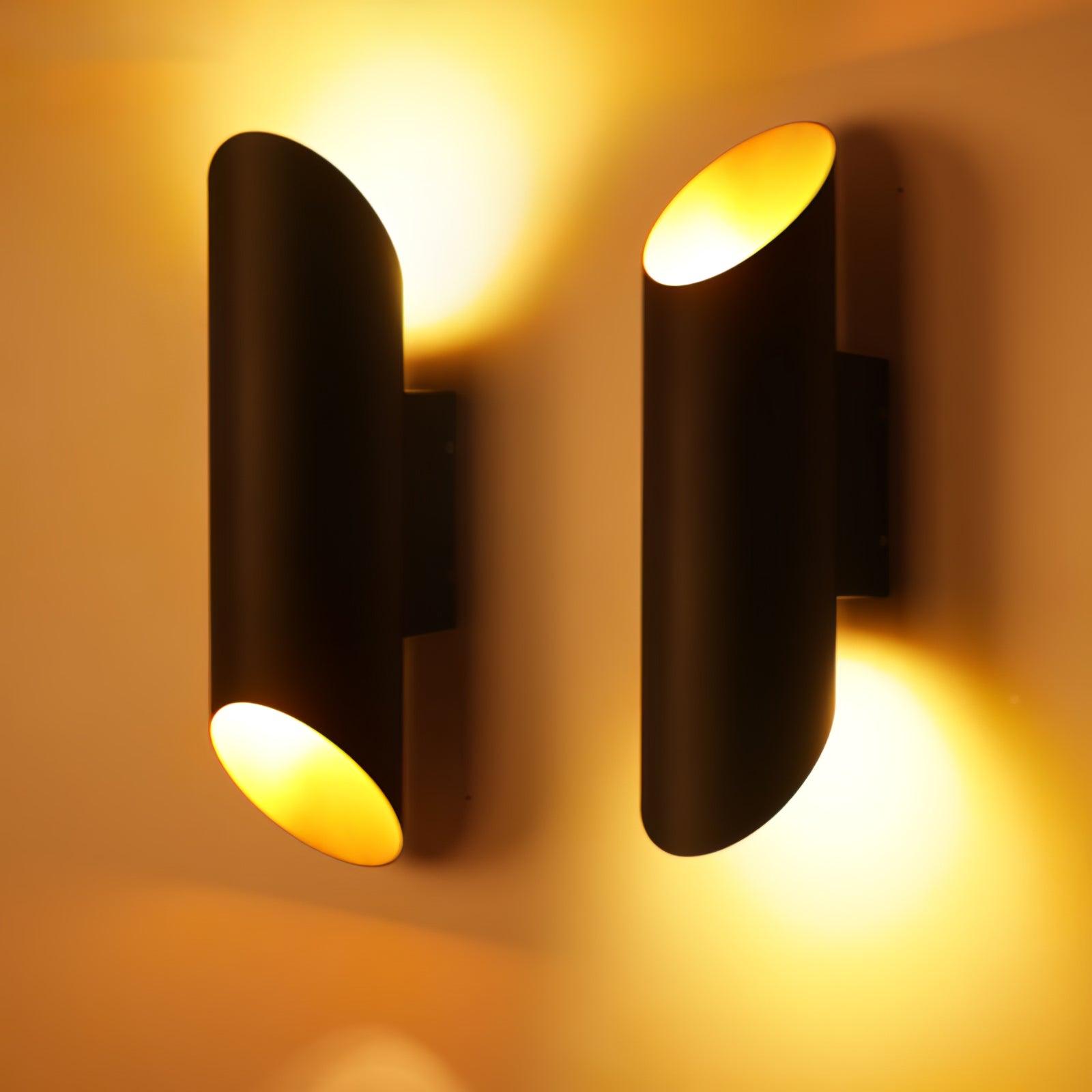 Minimalist Metal Wall Mounted Light Fixture Set of 2 Matte Black and Brass Finish Wall Sconce