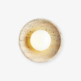 Minimalist Natural Travertine Stone Eclipse Wall Sconce Modern Circular Indoor Light Fixture