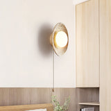 Minimalist Natural Travertine Stone Eclipse Wall Sconce Modern Circular Indoor Light Fixture