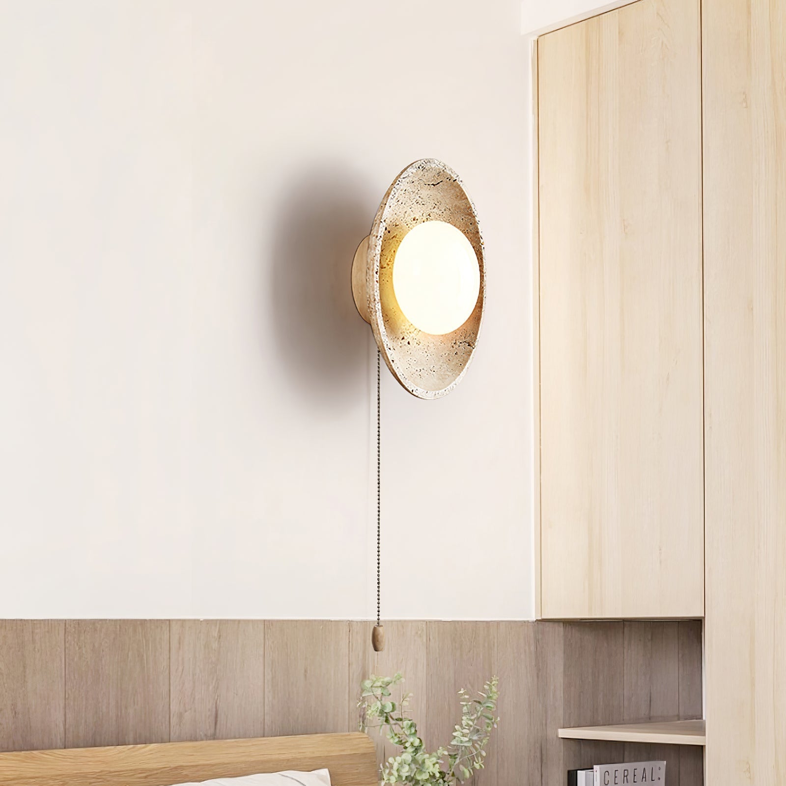 Minimalist Natural Travertine Stone Eclipse Wall Sconce Modern Circular Indoor Light Fixture