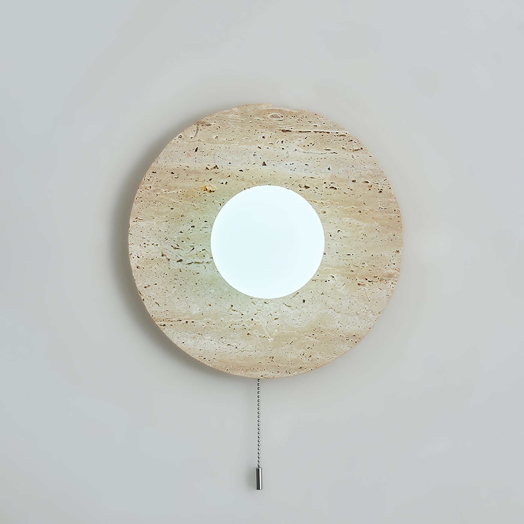 Minimalist Natural Travertine Stone Eclipse Wall Sconce Modern Circular Indoor Light Fixture