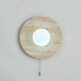 Minimalist Natural Travertine Stone Eclipse Wall Sconce Modern Circular Indoor Light Fixture