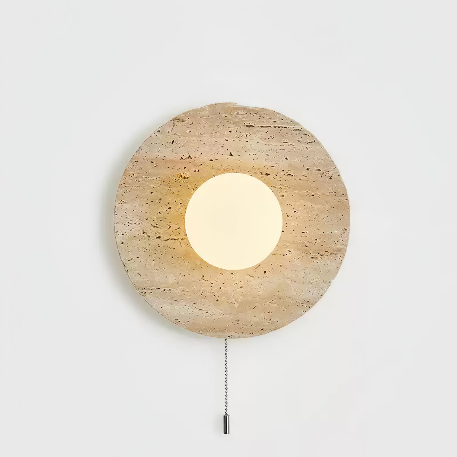 Minimalist Natural Travertine Stone Eclipse Wall Sconce Modern Circular Indoor Light Fixture