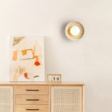 Minimalist Natural Travertine Stone Eclipse Wall Sconce Modern Circular Indoor Light Fixture