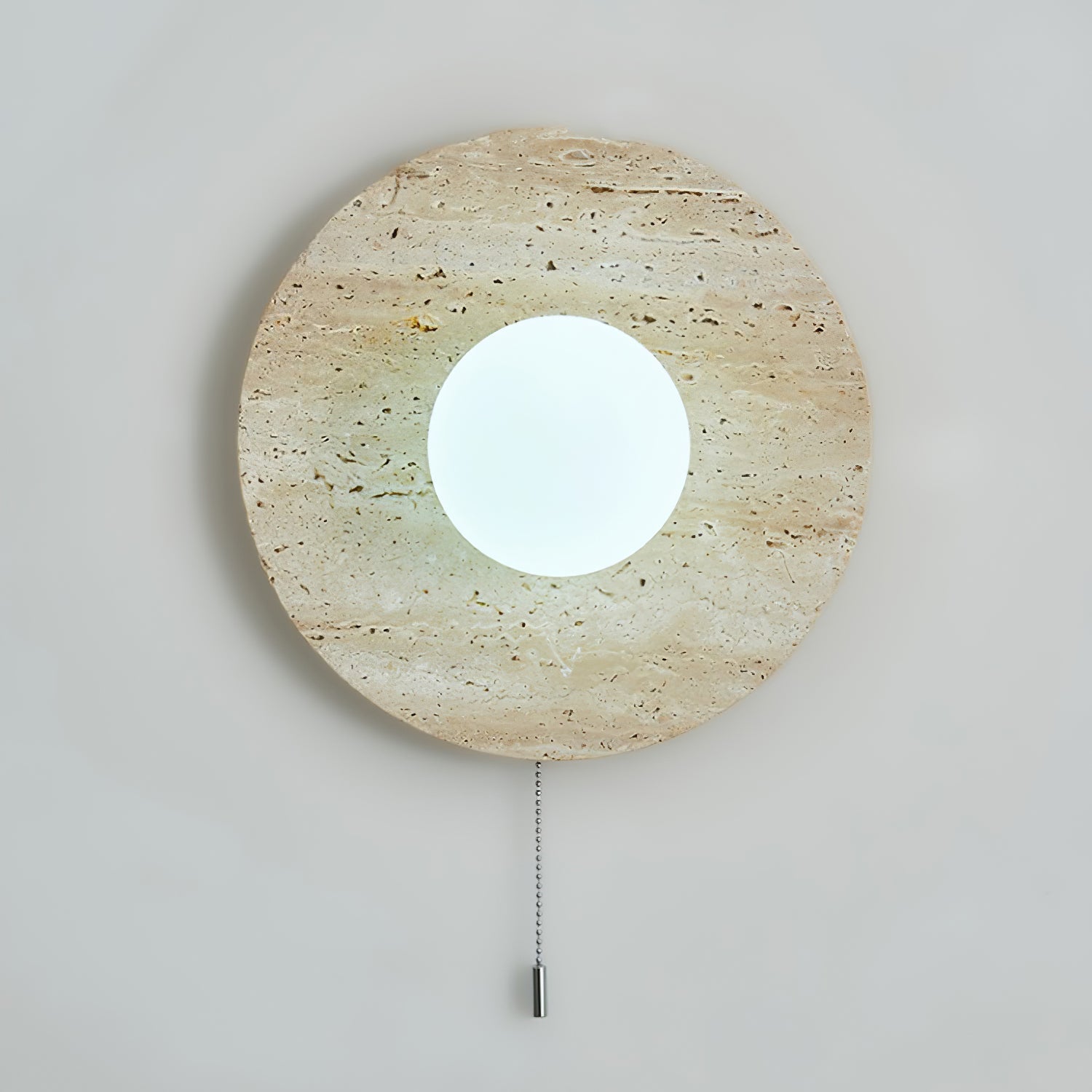 Minimalist Natural Travertine Stone Eclipse Wall Sconce Modern Circular Indoor Light Fixture