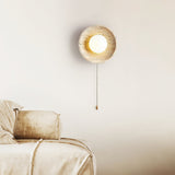 Minimalist Natural Travertine Stone Eclipse Wall Sconce Modern Circular Indoor Light Fixture