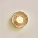 Minimalist Natural Travertine Stone Eclipse Wall Sconce Modern Circular Indoor Light Fixture