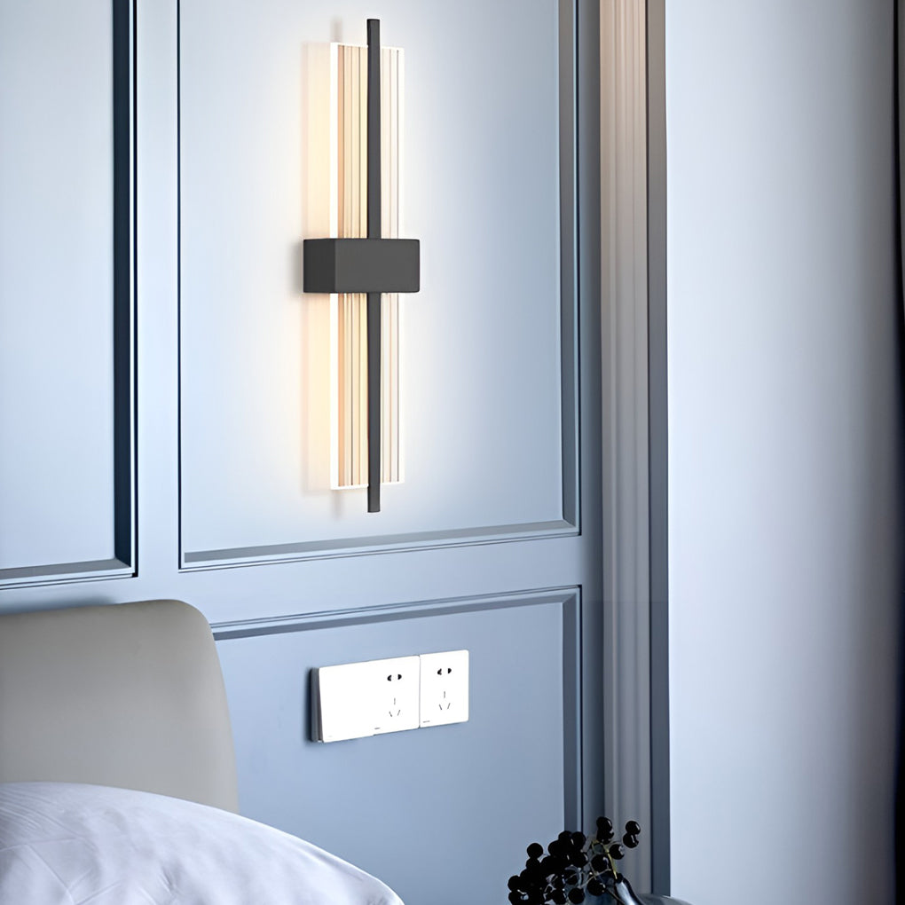 Minimalist Rectangular LED Wall Sconce Modern Acrylic Gold Black Postmodern Bedside Lamp for Living Room