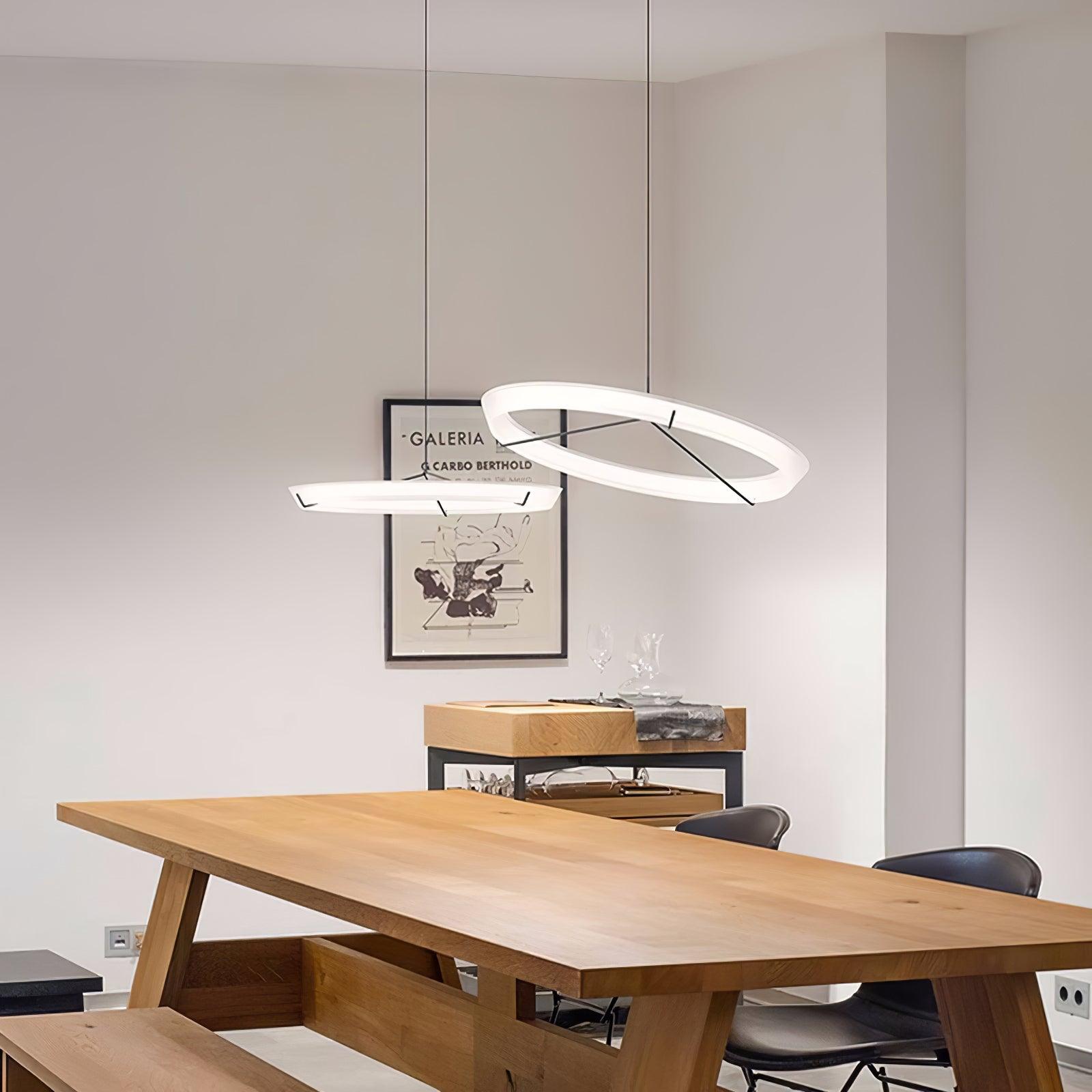 Minimalist Ring Nodes LED Hanging Lamp Adjustable Circular Pendant Fixture for Dining Areas