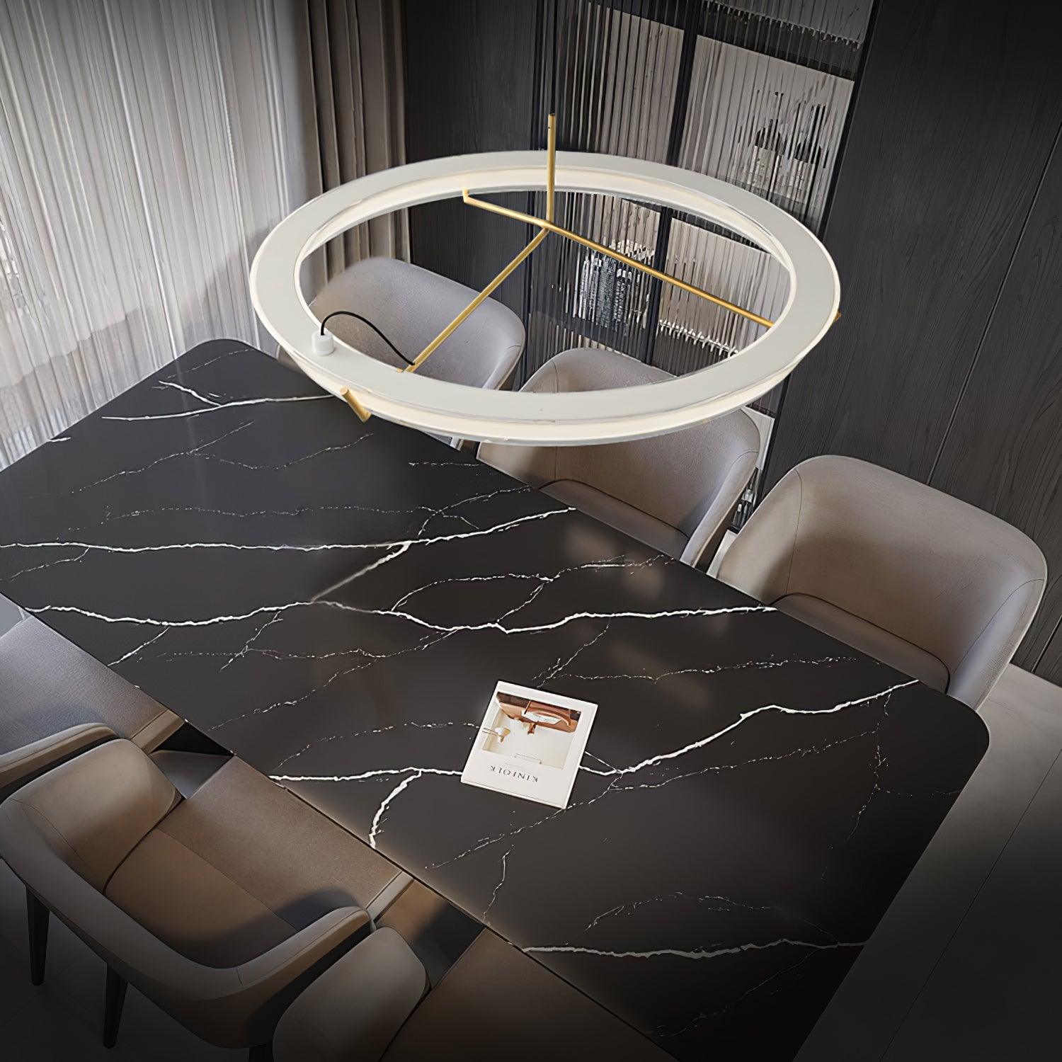 Minimalist Ring Nodes LED Hanging Lamp Adjustable Circular Pendant Fixture for Dining Areas