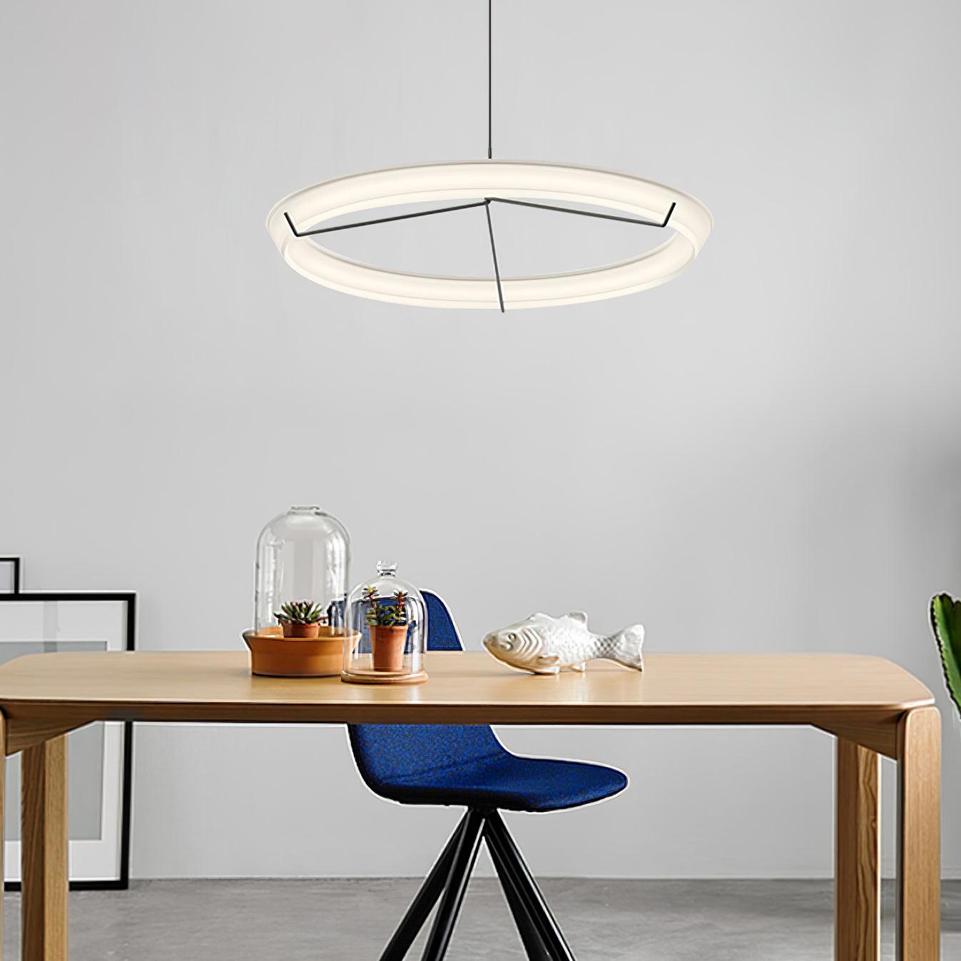 Minimalist Ring Nodes LED Hanging Lamp Adjustable Circular Pendant Fixture for Dining Areas
