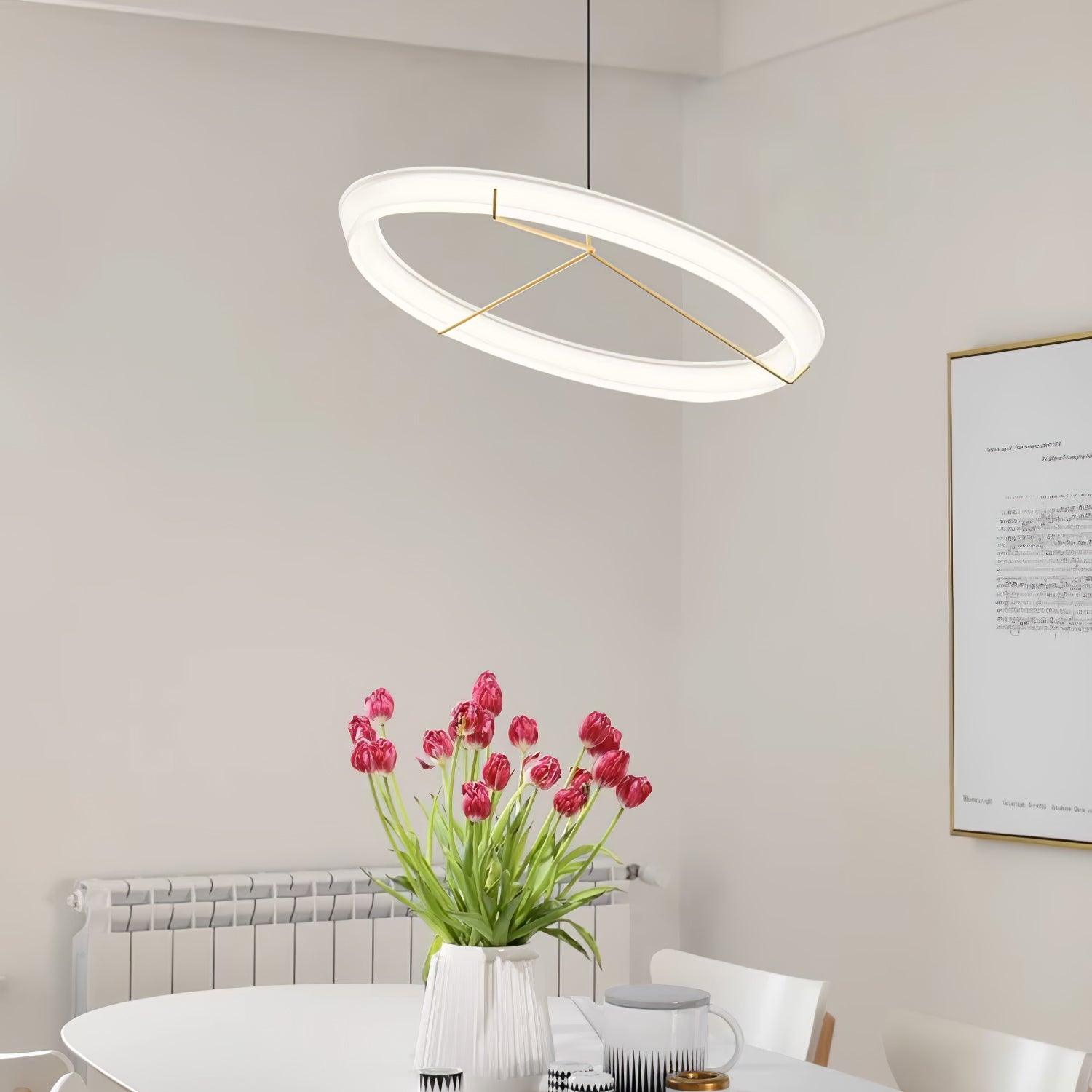 Minimalist Ring Nodes LED Hanging Lamp Adjustable Circular Pendant Fixture for Dining Areas