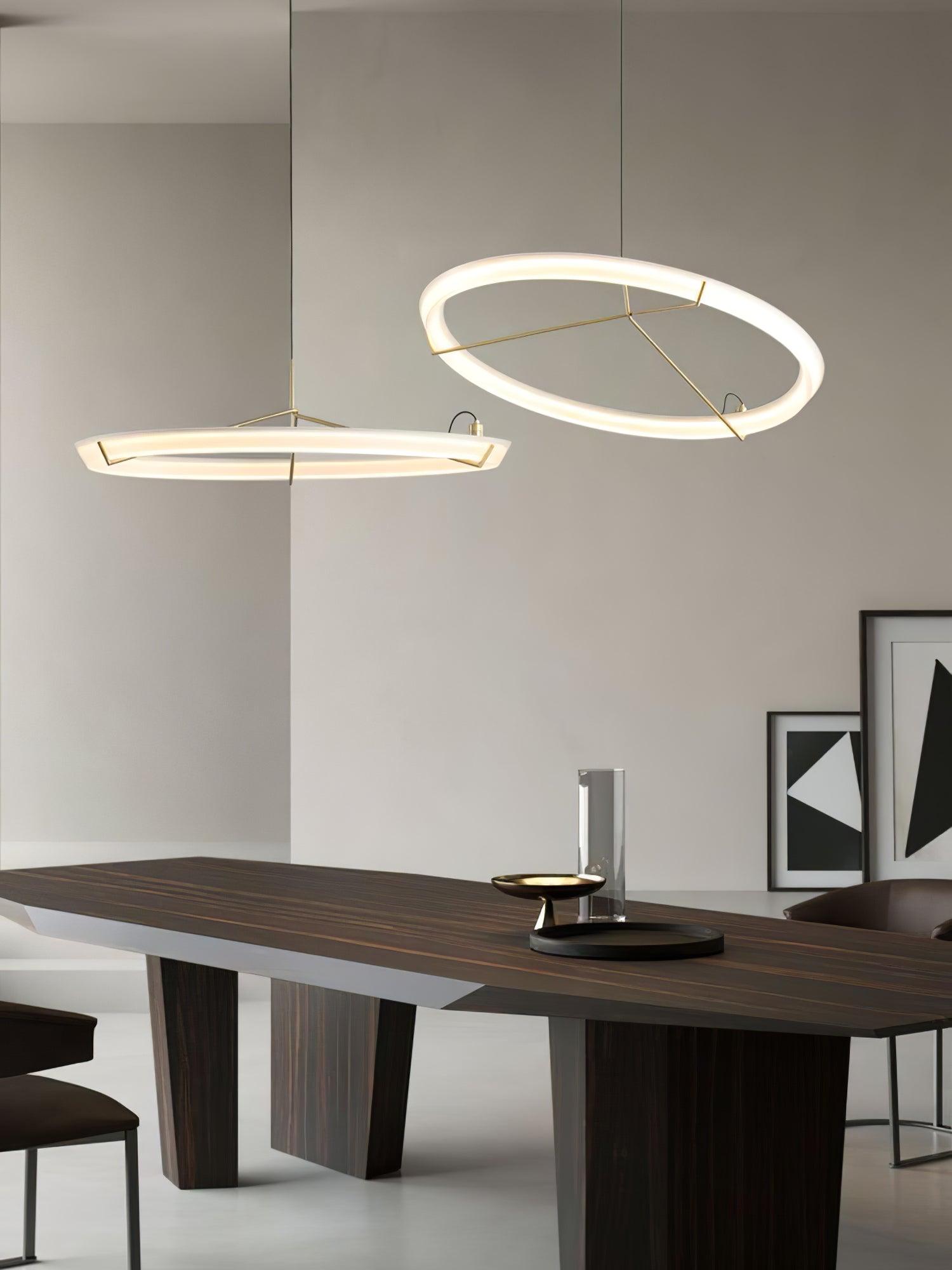 Minimalist Ring Nodes LED Hanging Lamp Adjustable Circular Pendant Fixture for Dining Areas