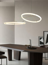 Minimalist Ring Nodes LED Hanging Lamp Adjustable Circular Pendant Fixture for Dining Areas