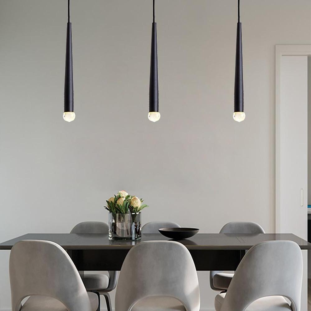 Minimalist Slim Cylinder Metal LED Pendant Light Nordic Style Adjustable Hanging Lamp for Dining Room