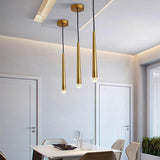 Minimalist Slim Cylinder Metal LED Pendant Light Nordic Style Adjustable Hanging Lamp for Dining Room