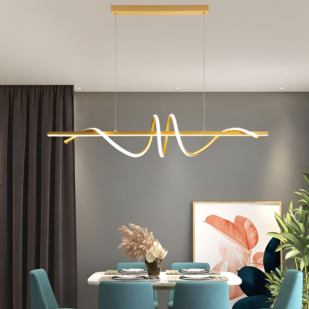 Minimalist Strip LED Kitchen Island Pendant Light Dimmable Nordic Dining Room Hanging Lamp