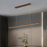 Minimalist Walnut Wood Linear Hanging Light Bar for Office and Dining Area