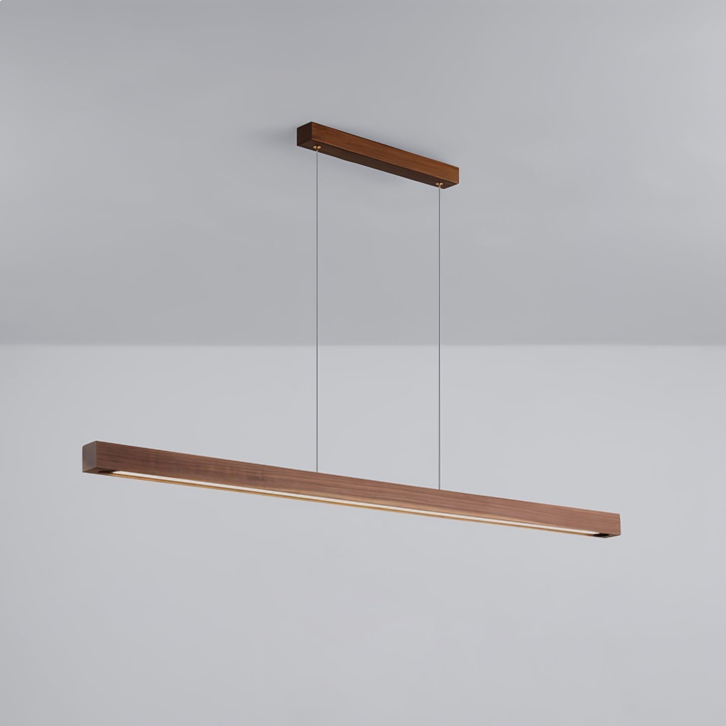 Minimalist Walnut Wood Linear Hanging Light Bar for Office and Dining Area