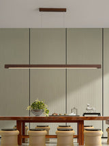 Minimalist Walnut Wood Linear Hanging Light Bar for Office and Dining Area