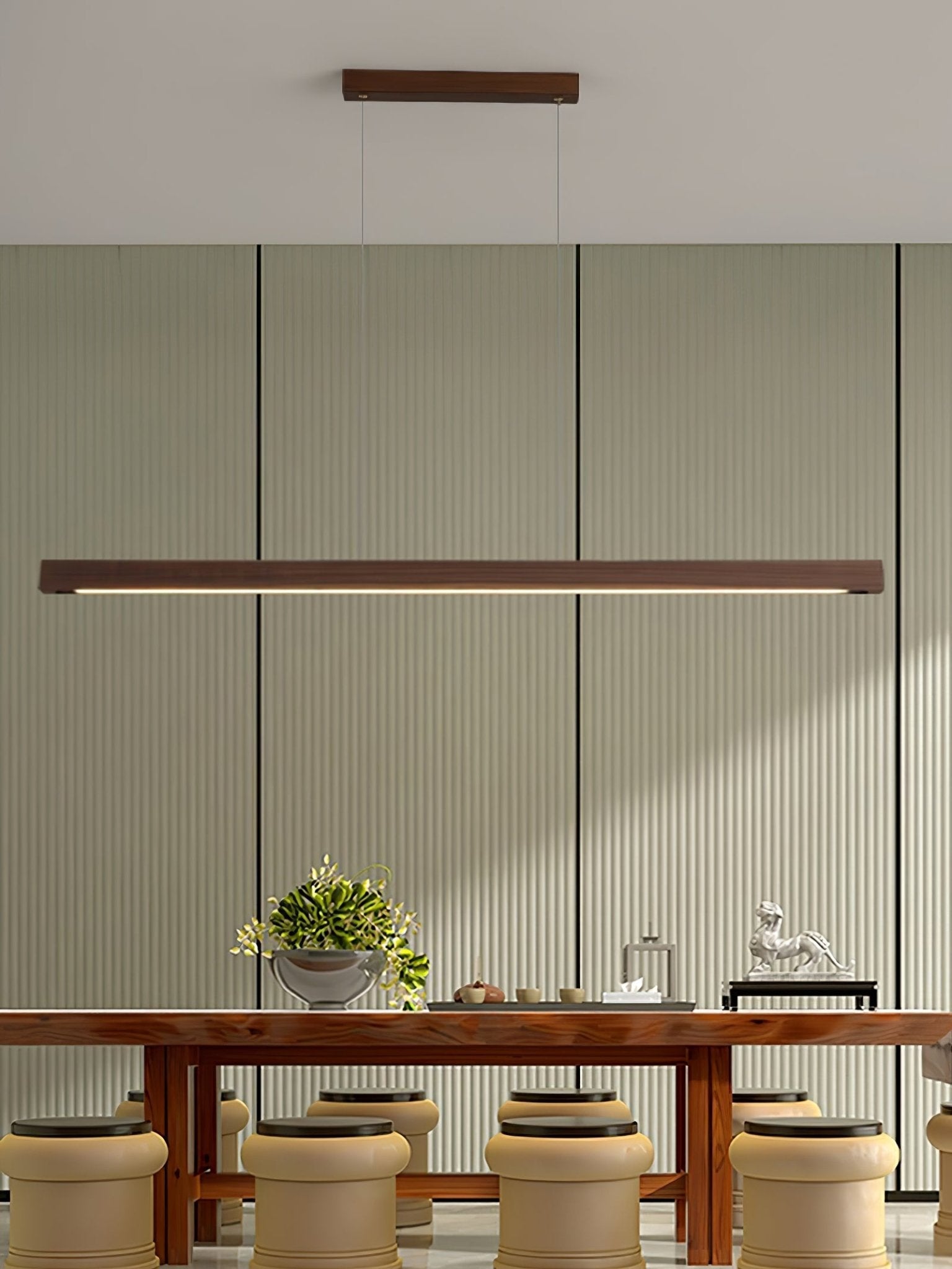 Minimalist Walnut Wood Linear Hanging Light Bar for Office and Dining Area